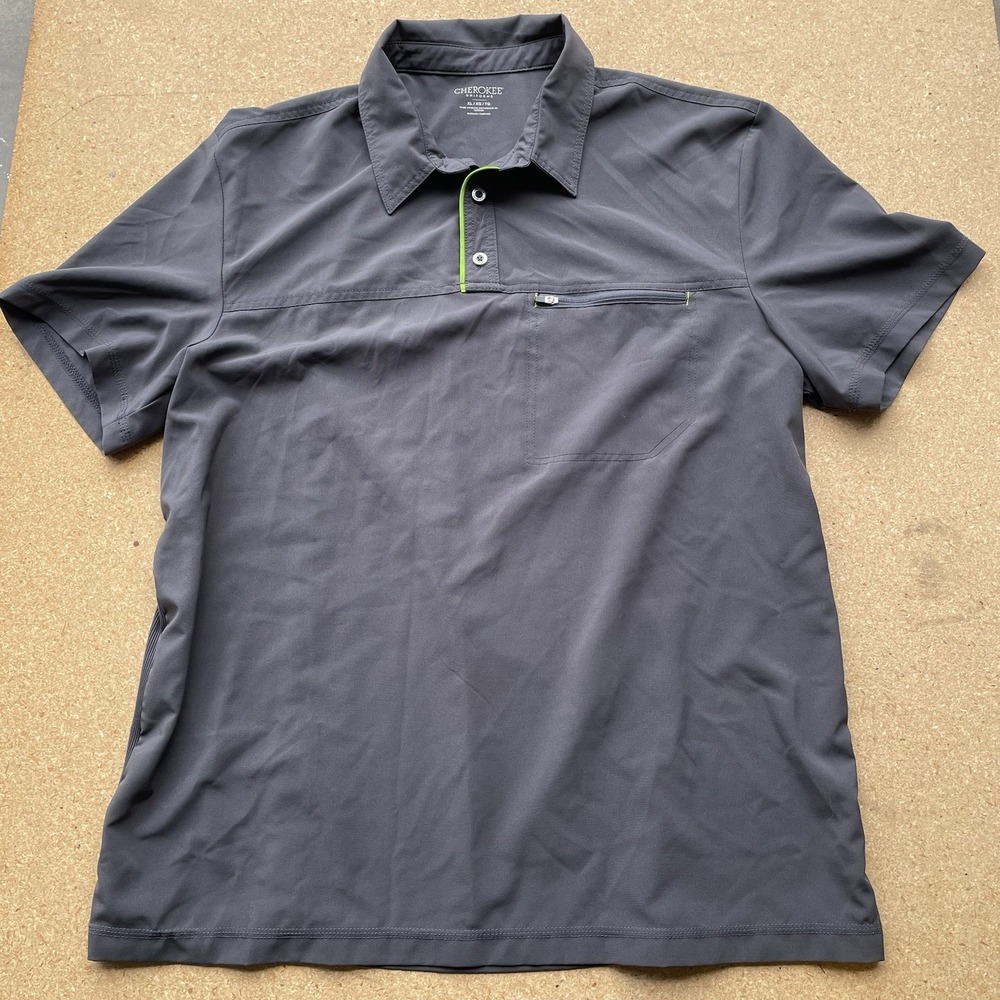 Cherokee Uniforms Mens XL Gray Performance Polo Scrub Top Zipper Pocket CKI803